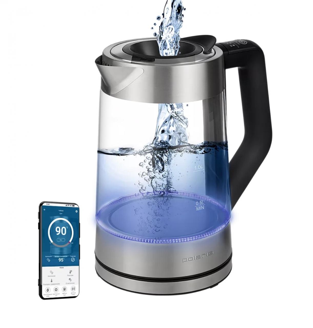 Чайник электрический стеклянный PWK 1725 CGLD WI-FI IQ Home серебристый