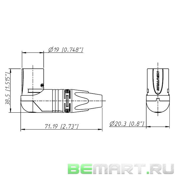 Кабельный разъем угловой XLR male, посеребренные контакты Neutrik NC3MRX
