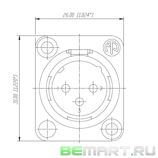 Панельный разъем XLR male, позолоченные контакты Neutrik NC3MD-L-B-1