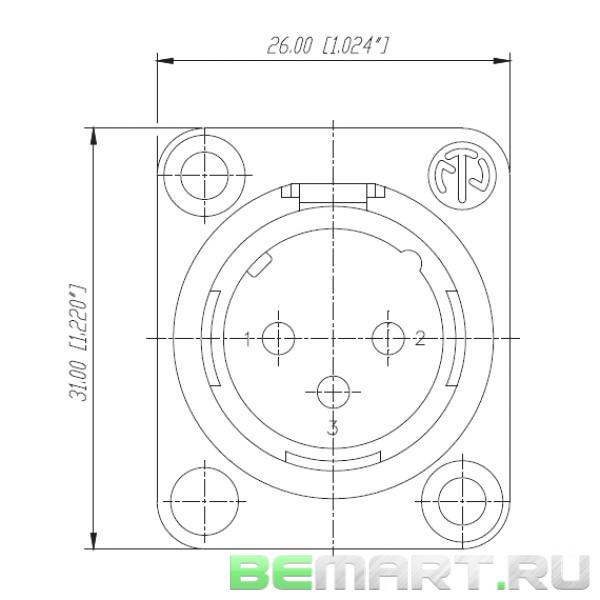 Панельный разъем XLR male, посеребренные контакты Neutrik NC3MD-L-BAG-1